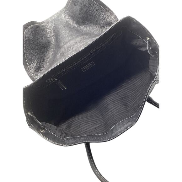 Prada Vitello Daino Stripe Pebbled Leather Shoulder Bag in Black and Tan - Picture 6 of 9